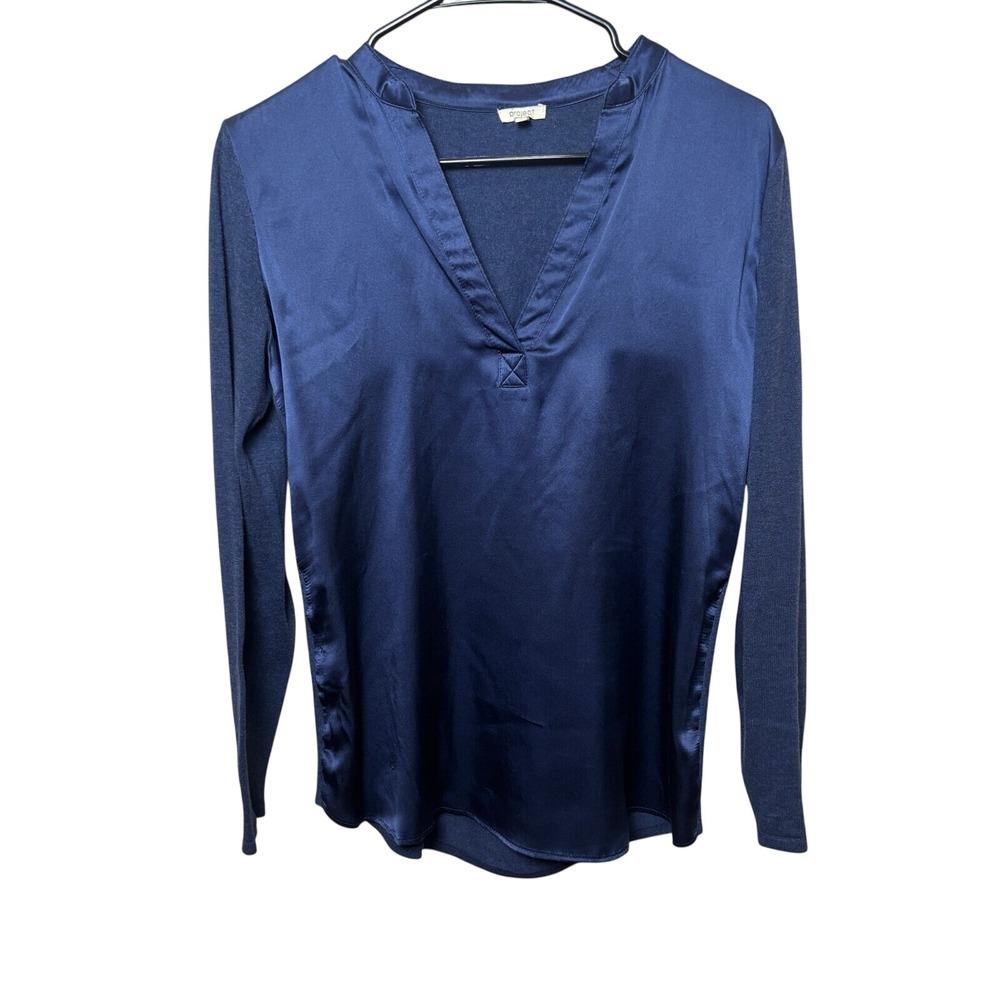 Project Navy‎ Blue Silk Knit Long Sleeves V-Neck Tunic Blouse Womens Size Small